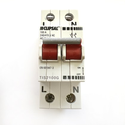 Clipsal TIS2100G AC22A 100A 100 Amp 2 Double Pole Isolator Main Switch Disconnector